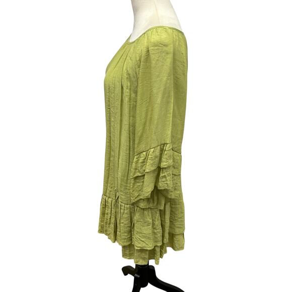 Romantic boho lime green ruffle hem tunic dress flowy peasant top cottagecore M - Picture 3 of 6